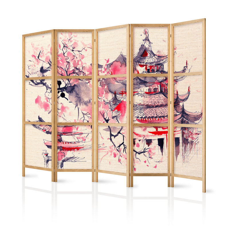 225cm W x 171cm H 5 - Panel Solid Wood Folding Room Divider