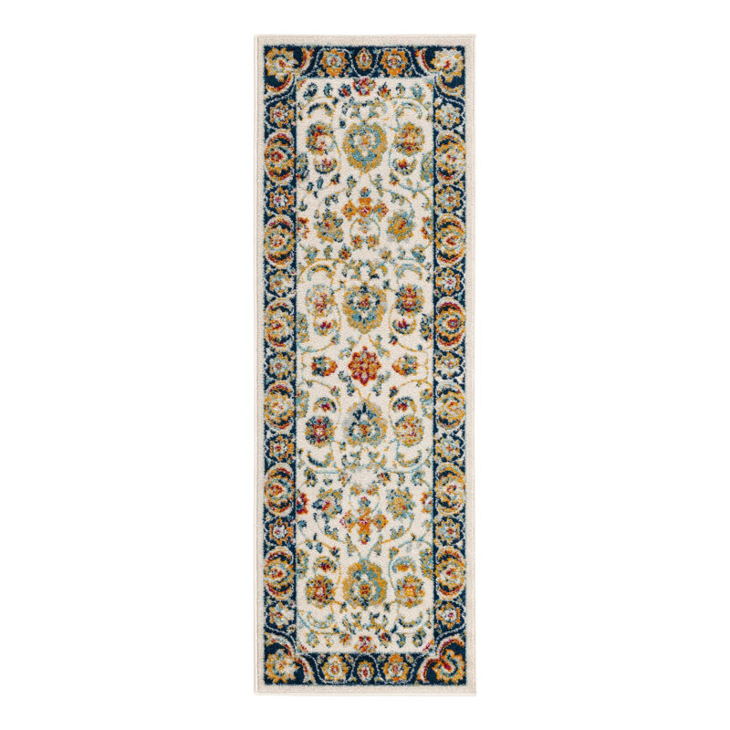 Tapis bleu / beige / orange tissé à la machine Arenas, Tapis de couloir 2 pi x 6 pi
