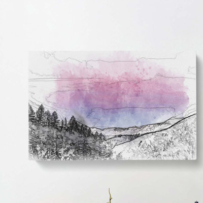 Purple Sky over the Mountains in Abstract - Wrapped Canvas Drawing - Wrapped Canvas