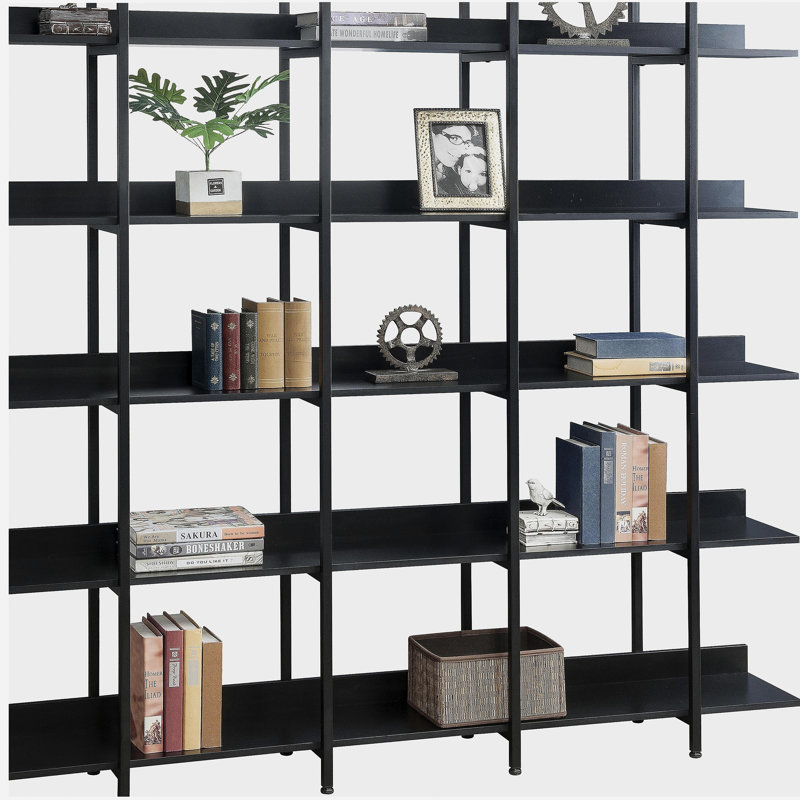 5-Tier Bookcase Home Office Open Bookshelf, Vintage Industrial Style Shelf With Metal Frame, Black