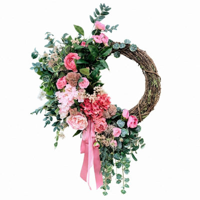 18 Inch Spring Wreaths for Front Door, Artificial Peony & Hydrangea Floral Front Door Wreath