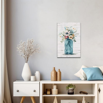  Fleur, toile, art mural, décoration rustique pour salle de bain, campagne, nature morte, peintures, décorations murales botaniques rétro, abstrait, thème de fleurs colorées, 18 po x 24 po