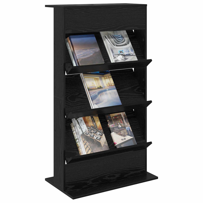 Wood Free Standing Magazine Rack, Black Oak