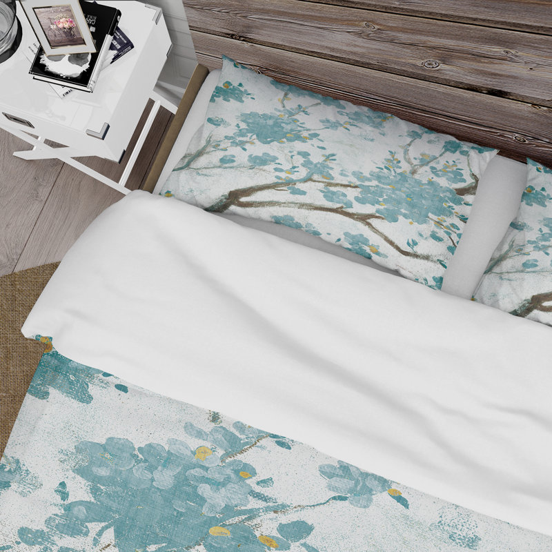 Floral Duvet Cover Set - Cherry Blossoms I Farmhouse, Twin Duvet Cover + 1 Sham