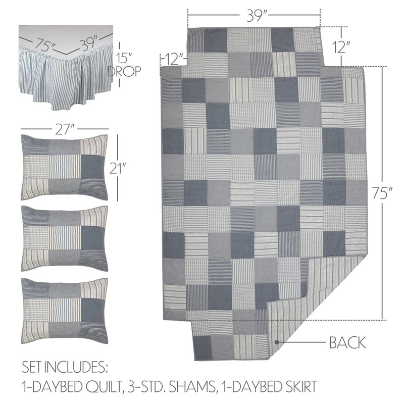 Sawyer Mill Farmhouse / Country Cotton Patchwork Quilt, Denim Blue/Cotton White