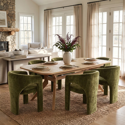 Ensemble de table de salle à manger extensible en placage de bois de 78" à 96" avec 6 fauteuils en chenille