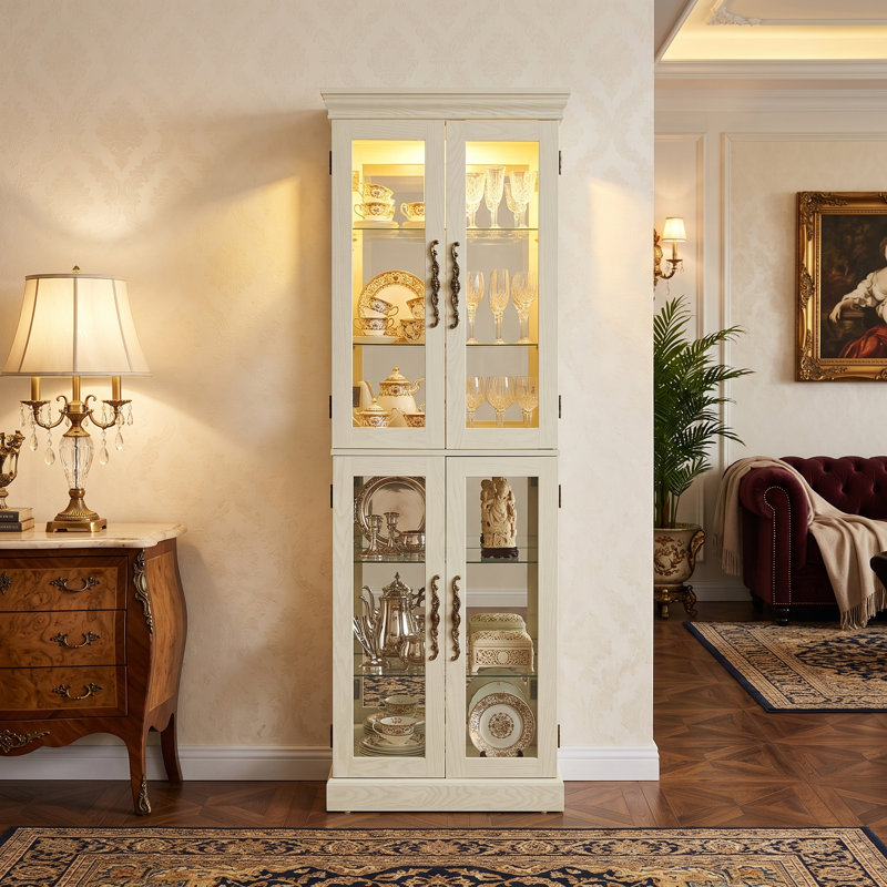 Vitrine éclairée en chêne blanc, Blanc