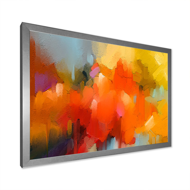 «Paint Brush Orange and Yellow Waves Impression», reproduction sur toile flottante, H 16 po x l 32 po x P 1 po