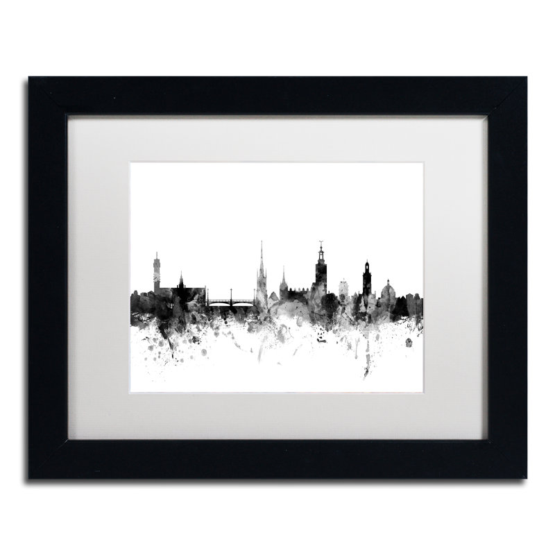 « stockholm suède horizon b&w », impression encadrée, H 11 po x l 14 po x P 0,5 po, Blanc