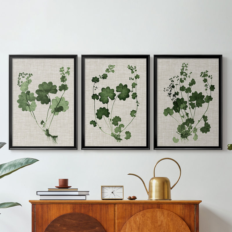 «Forest Foliage on Linen I», toile tendue sur mesure avec châssis, 3 pièces, H 15 po x l 19 po