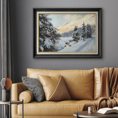 Snowy Mountain Pine Forest Winter Landscape Artwork, Living Room Pictures, Framed Canvas Giclee Print Wall Art.