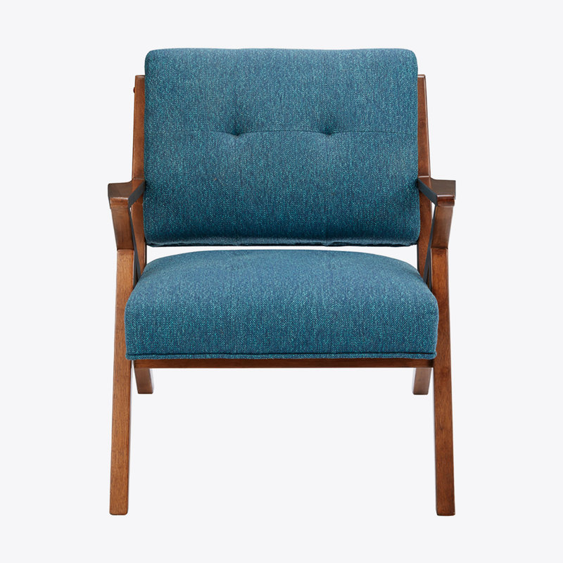 Marchese Lawrence Mid-Century Upholstered Accent Chair, Natural 1, Blue/Pecan Polyester 1