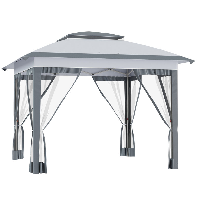 Tente à auvent avec filet et sac de transport Outsunny 12 pi x 12 pi, Gris, Gris