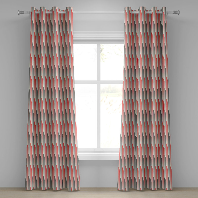 Rideau décoratif à 2 panneaux avec œillets East Urban Home, gris et écarlate, L 50 po x L 108 po