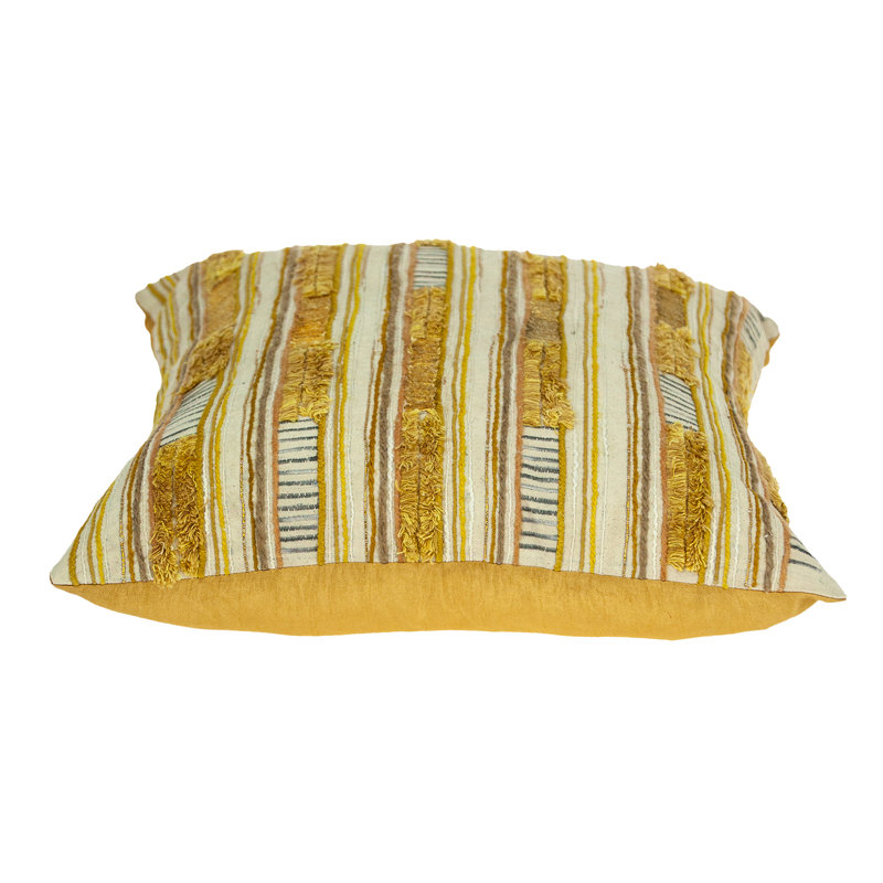 18" Square Mustard Yellow Embroidered Cotton Throw Pillow