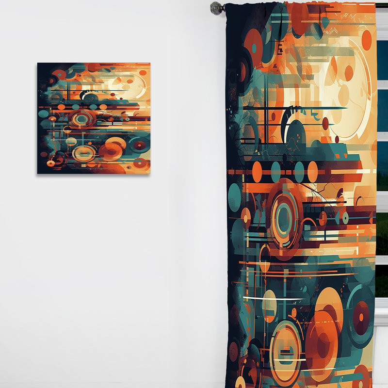 Panneau de rideau abstrait, motif occultant rétro bleu orange - Orange et bleu abstrait nostalgie II, L 52 po x L 95 po