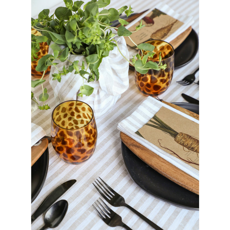 Natural and White Striped Linen Rectangular Tablecloth 60 x 90 Inch