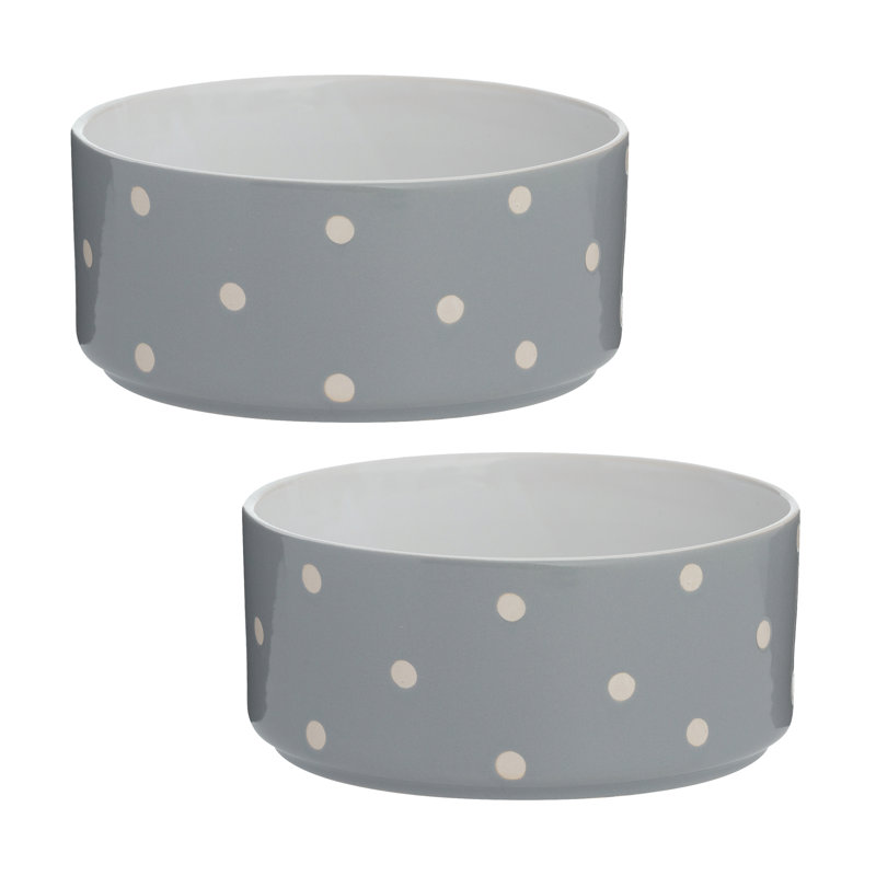 Polka Dot Dog Bowls, 4cm H x 13cm W x 13cm D, Grey