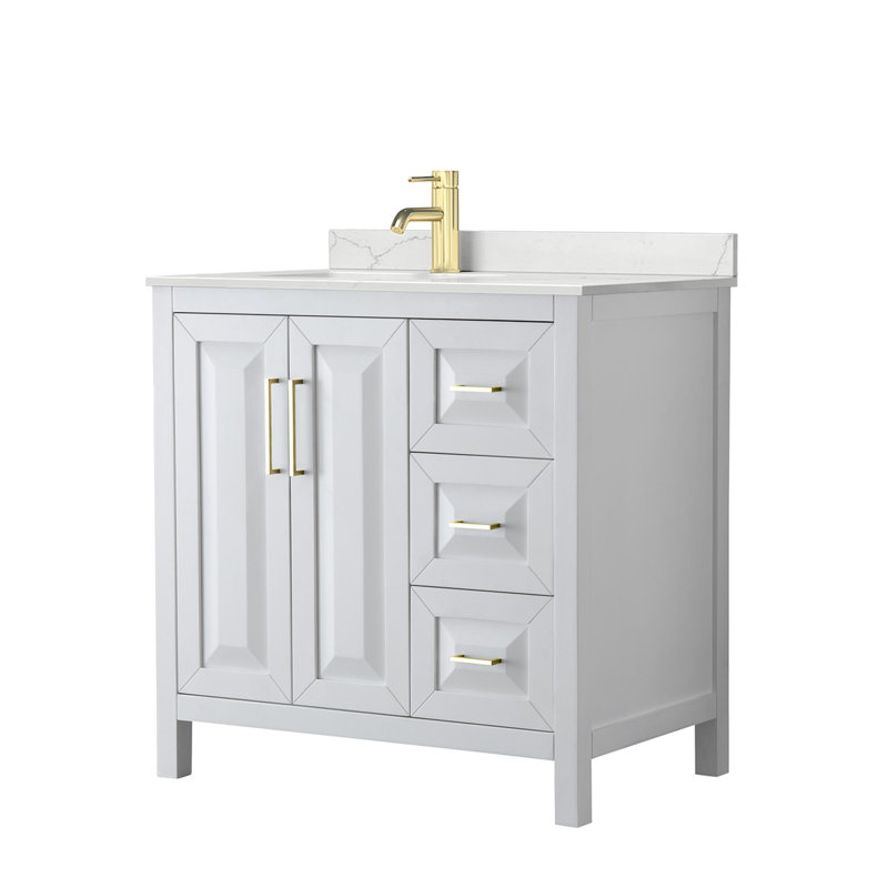 Daria 36'' W Vanity, White, Brushed Gold, White Quartz