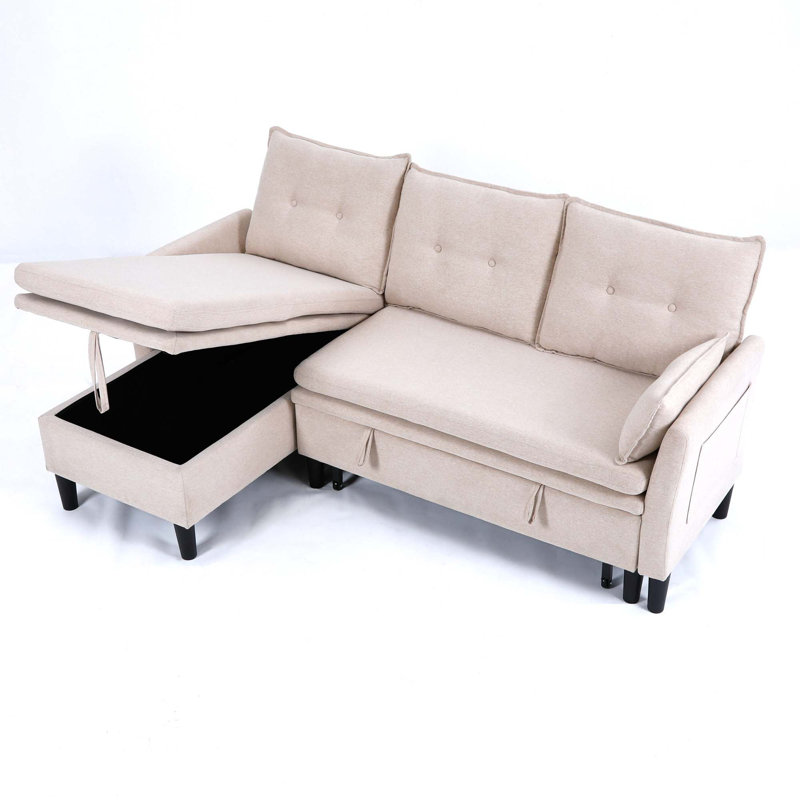 Canapé modulaire en L réversible avec rangement en L - coton, lin, bureau et appartement, Polyester beige
