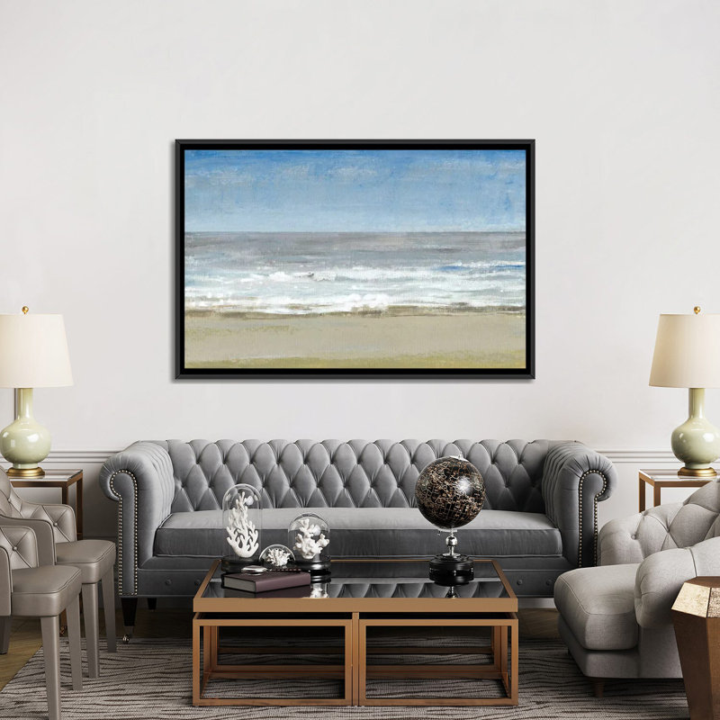 « beach marching day i », reproduction sur toile, H 18 po x l 26 po x P 1,5 po, Toile avec cadre noir, Pas de tapis