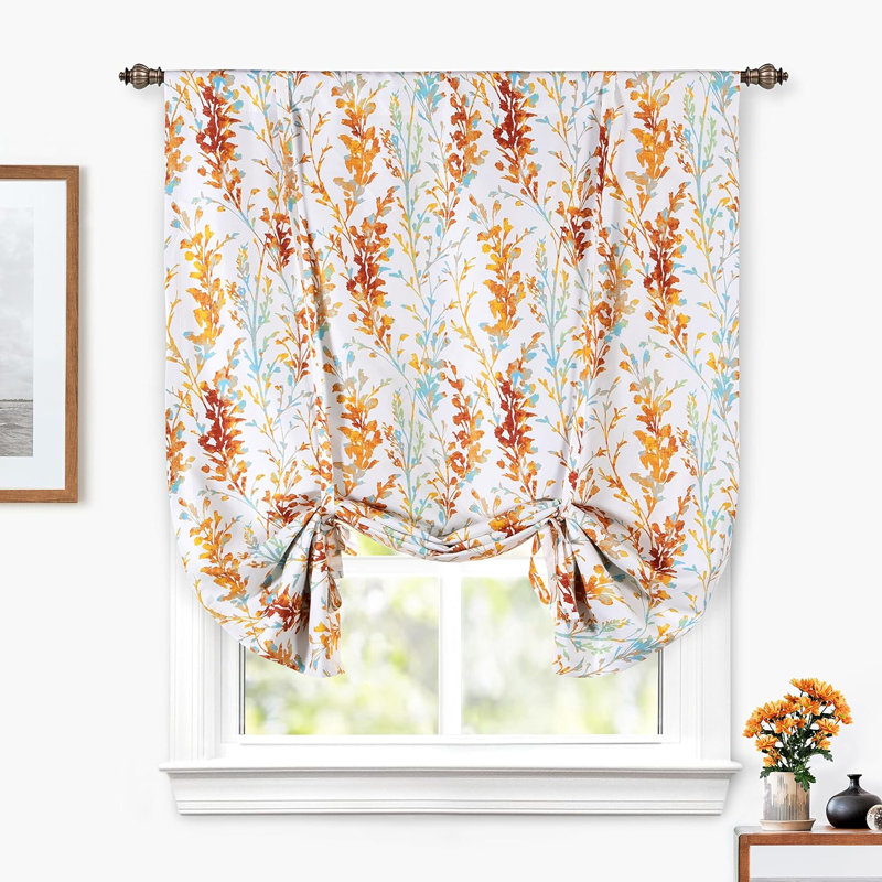 Crawfordsland Blackout Tie Up Curtain Single Panel, Orange