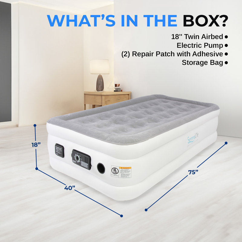 18'' Gray Twin Raised Air Mattress with Built-in Pump