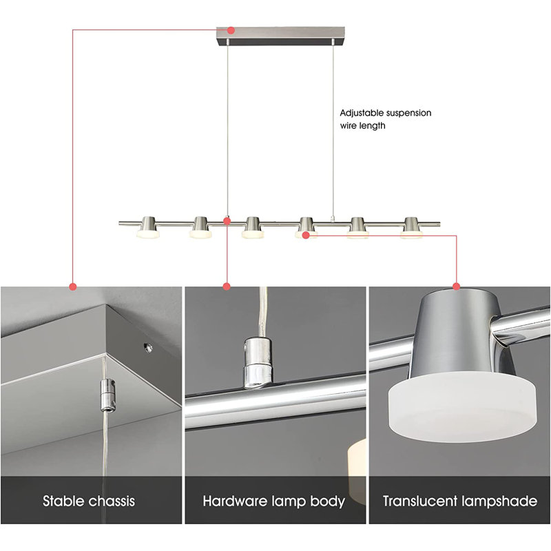Luminaire suspendu linéaire à 6 lumières pour îlot de cuisine Charlestine