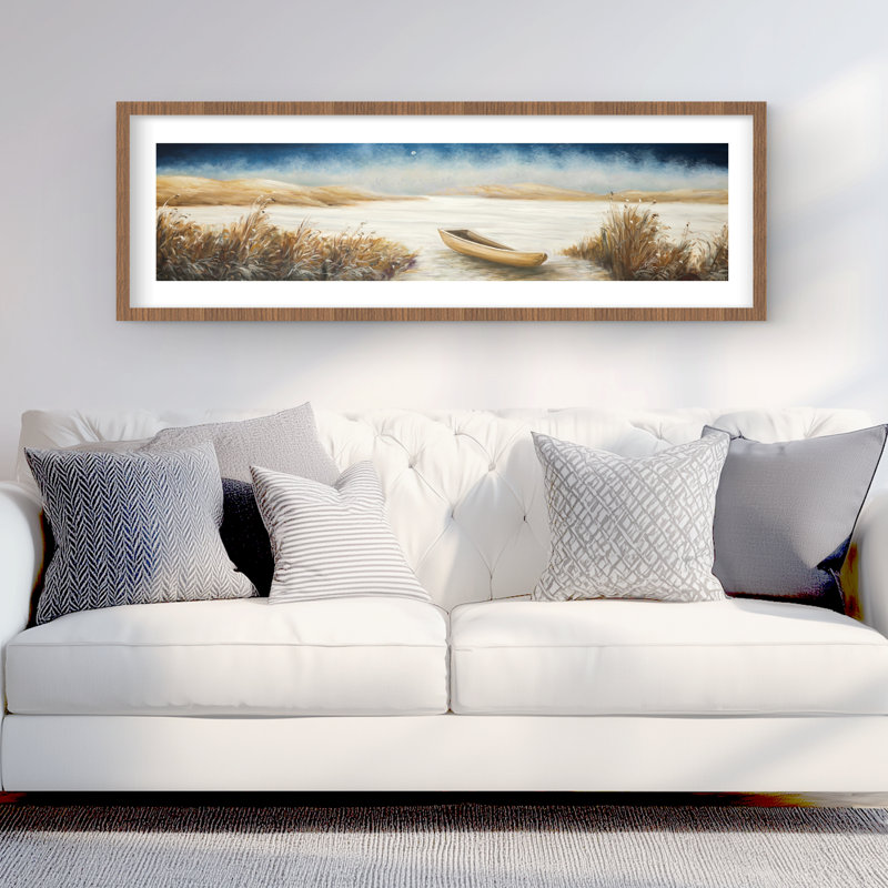 «Boat in the Middle of a Swamp - Blue Coastal», reproduction encadrée