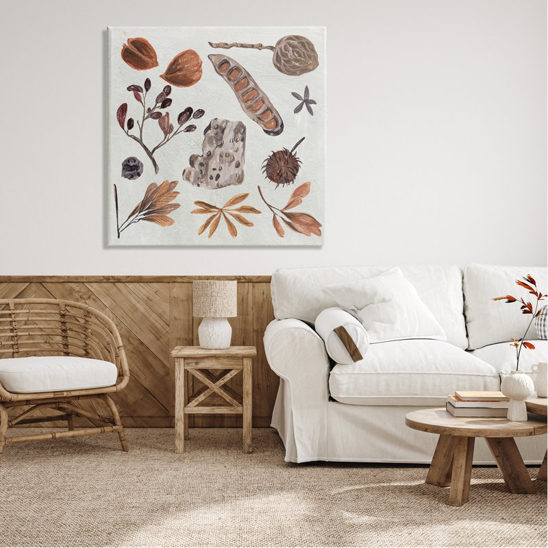 «Brown Seed Leaf Nut Botanicals Nature» par Melissa Wang - Peinture, H 36 po x l 36 po x P 1,5 po, Toile tendue
