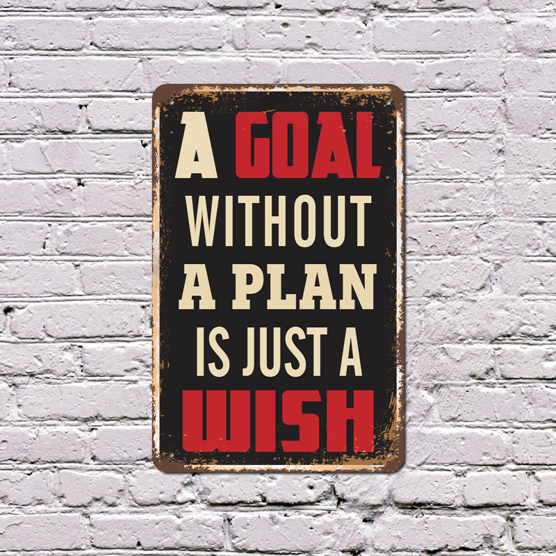 Une enseigne en aluminium 18 po x 24 po «A But Sans Plan Is Just A Wish»