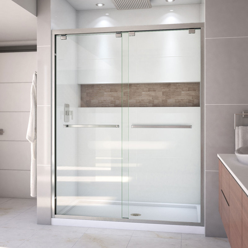 Cabine de douche coulissante sans cadre H 78,75 po Encore, Nickel brossé / Blanc, Centre