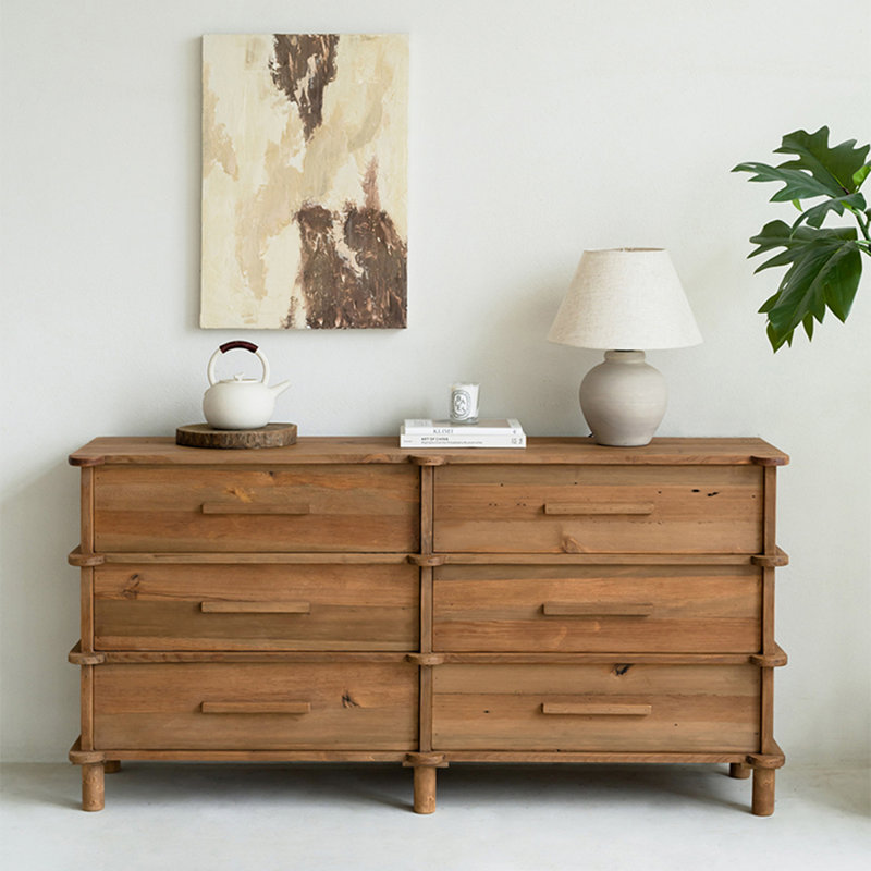 Commode en bois massif rustique, rangement multi-tiroirs