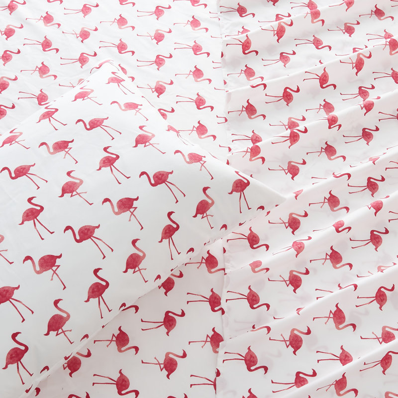 Queen Flamingo Print Coastal Microfiber Sheet Set