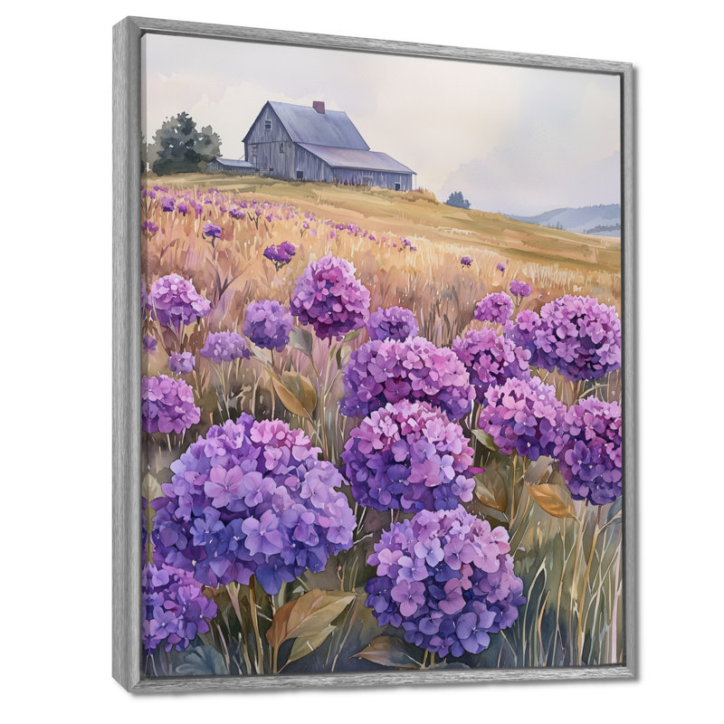 Iolando Hydrangeas Field In The D lait Farm II - Hydrangea, art mural sur toile, Argent argent, H 20 po x l 12 po
