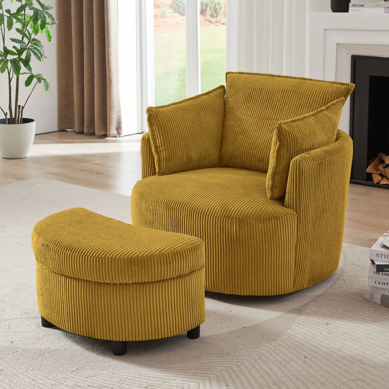 360° Swivel Chair With Ottoman, Yellow