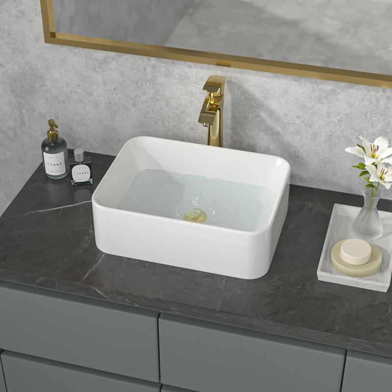 16" L x 12" W Rectangular Ceramic Vessel Bathroom Sink, White