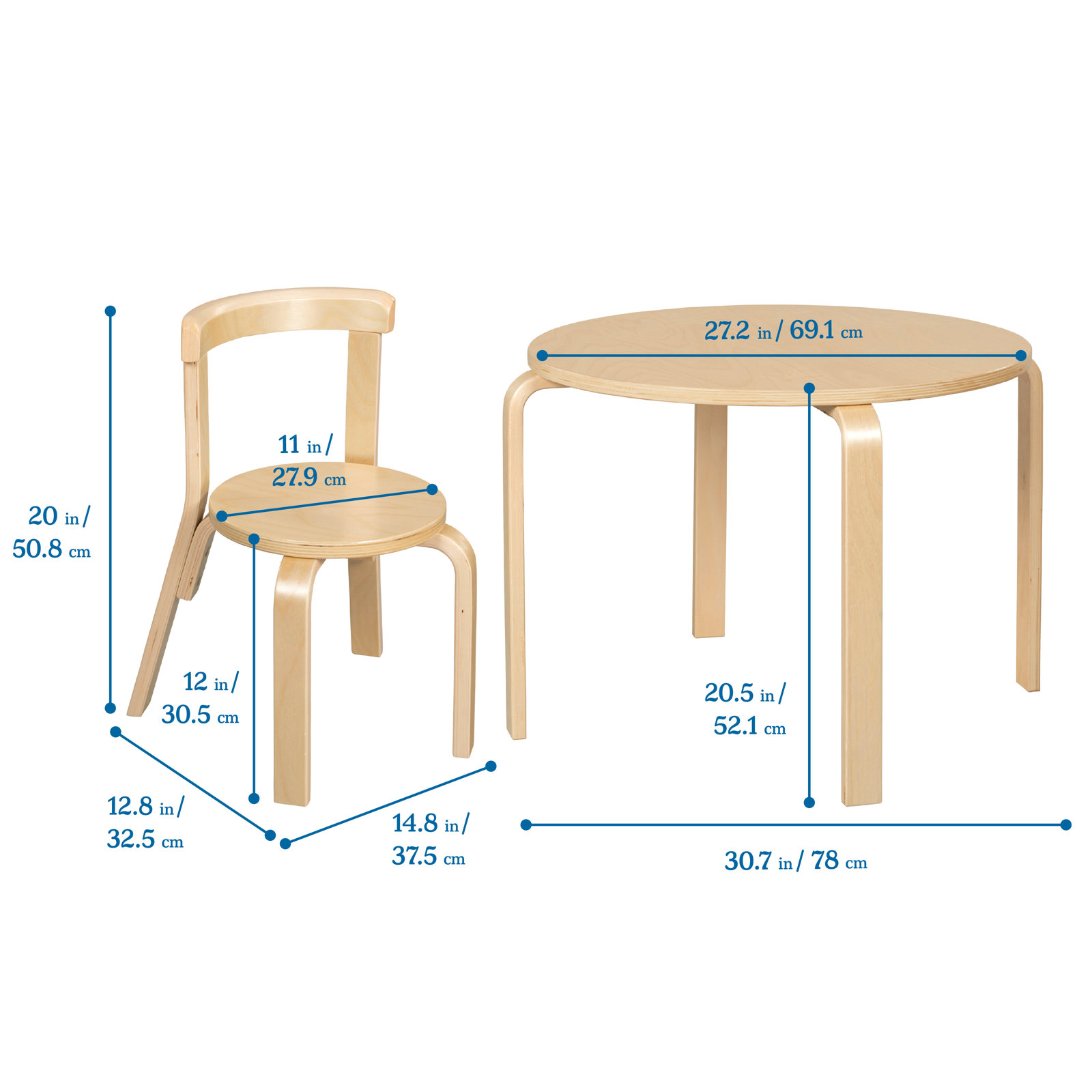 Bentwood Kids Table and Chair Set, Natural