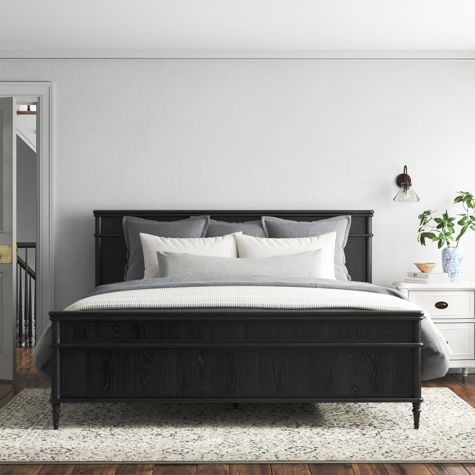 Susie Solid Wood Bed, King, Distressed Black