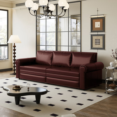 3-in-1 Convertible Sleeper Sofa Bed with Nailhead Trim and Rolled Arms