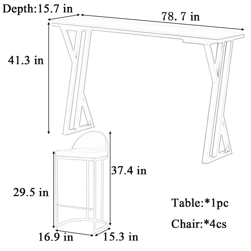 Edenfield, Noir, 5 pièces: table, 4 chaises, Noir