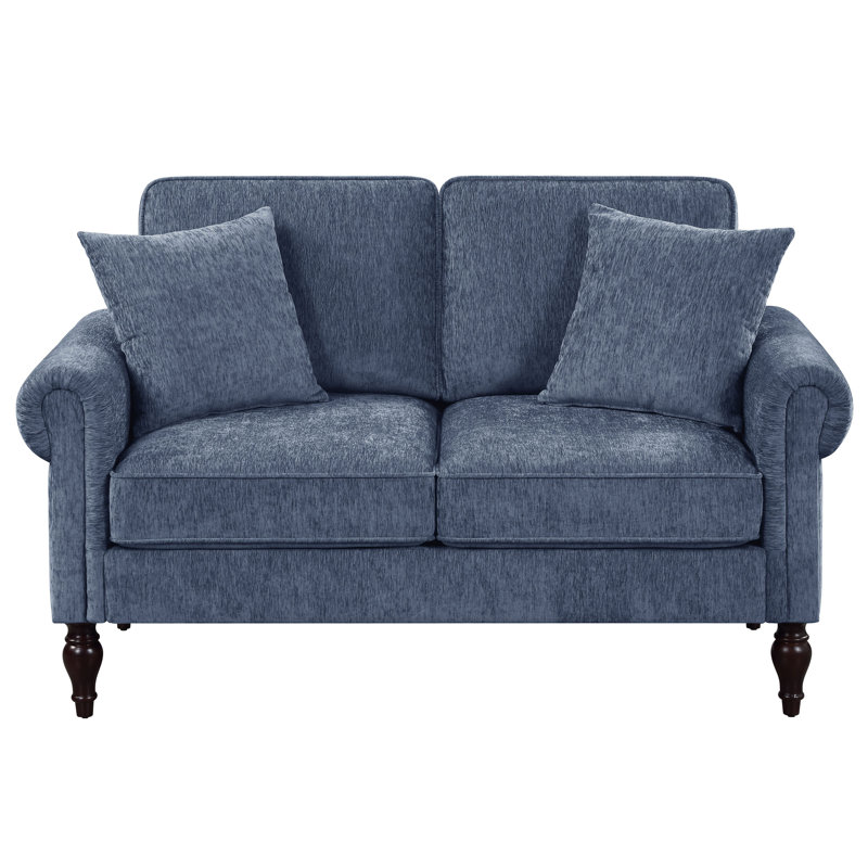 Causeuse en chenille de 57 po de largeur Ekaterini, Chenille bleu
