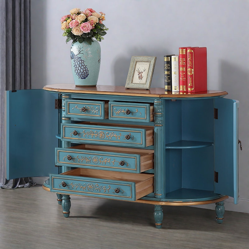 Rustic Semicircular Painted Wooden Accent Cabinet