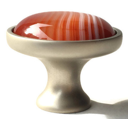 Saturn Sunset Mushroom Knob, Satin Nickel/Reddish-Orange/White