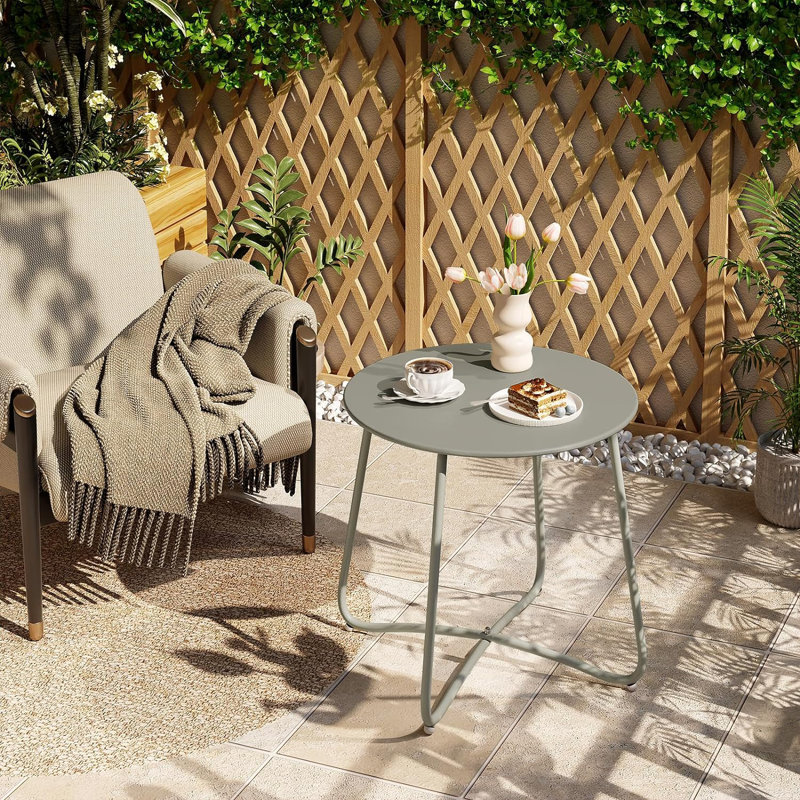 Paiten Round Metal Outdoor Side Table , 48cm cm W 45cm cm D, Grey