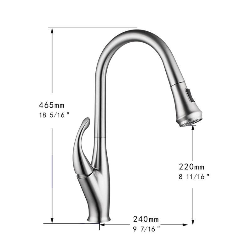 Robinet de cuisine à une poignée et douchette extractible en chrome