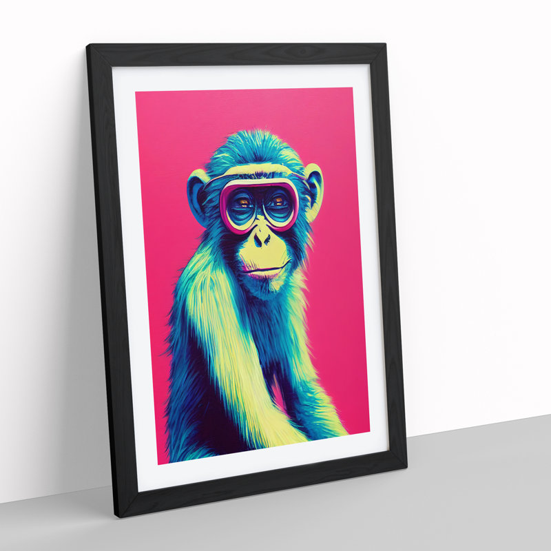 Colourful Monkey - Single Picture Frame Print, Black, 64cm H x 46cm W x 2cm D