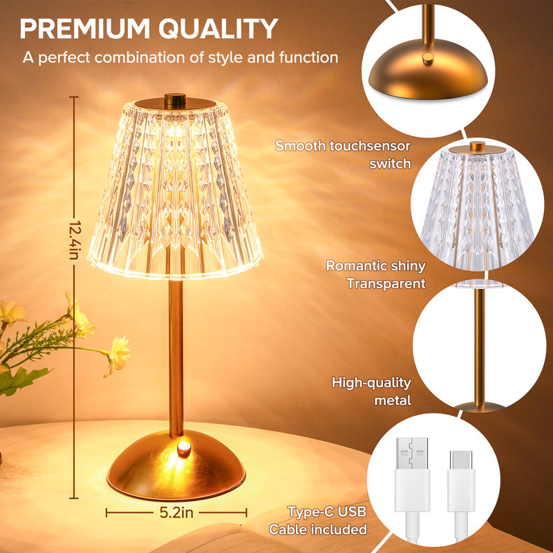 Lampe de table à contrôle tactile en cristal à 3 réglages d'intensité