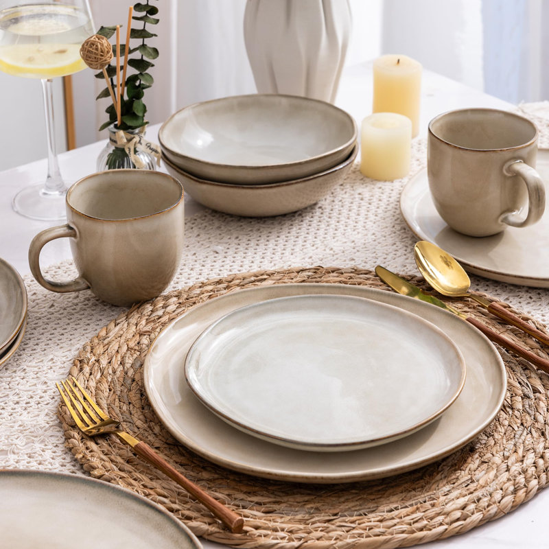 Ceramic Dinnerware Sets,Handmade Reactive Glaze Plates And Bowls Set,Highly Chip And Crack Resistant | Dishwasher & Microwave Safe Dishes Set,Service For 6 (18Pc)