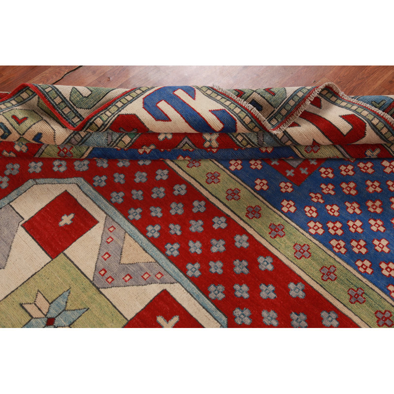 Tapis géométrique teint en laine Kazak 8 x 11
